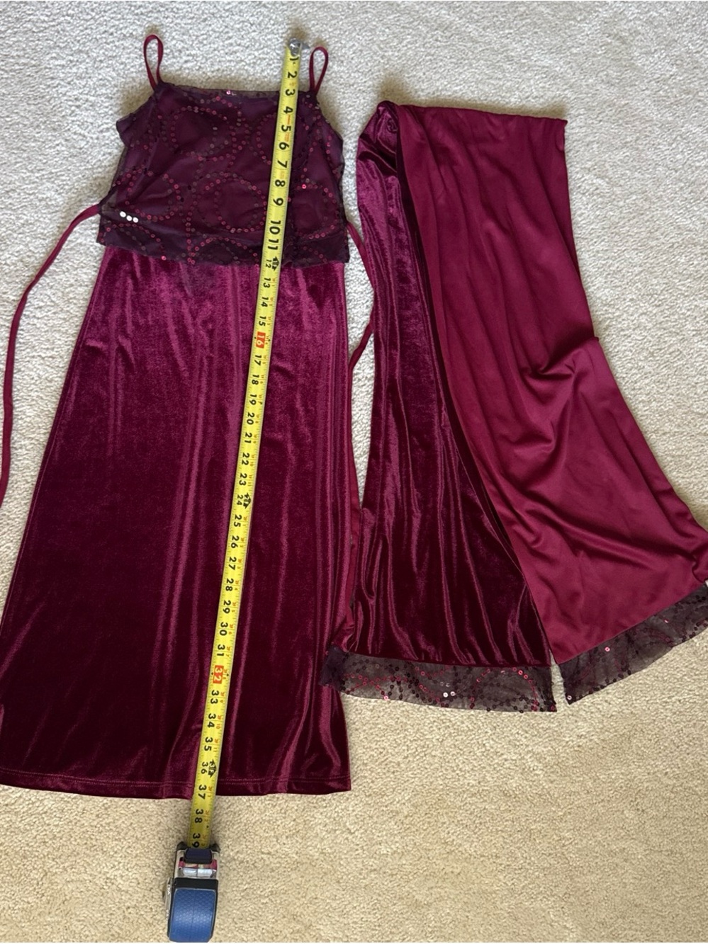 Girls' Sz10 Burgundy Velvet Sequin Formal Dress with Shawl